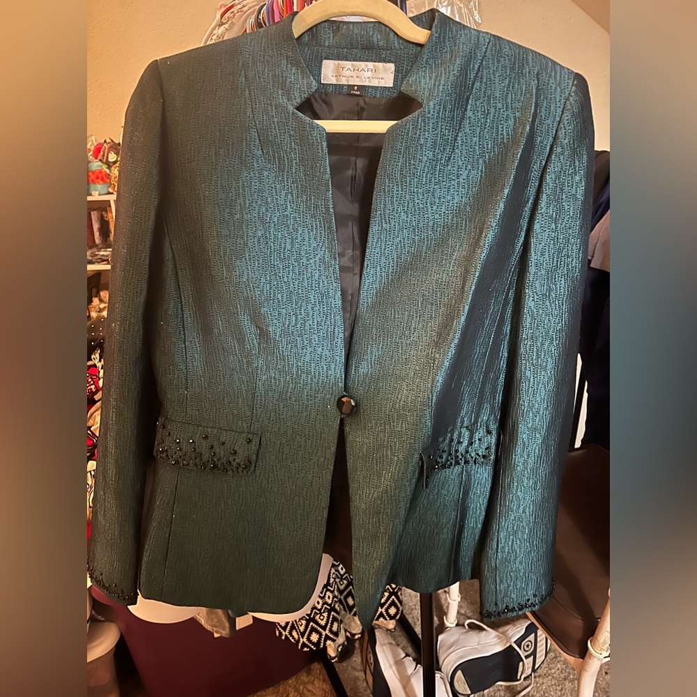 VTG Tahari teal rhinestone blazer